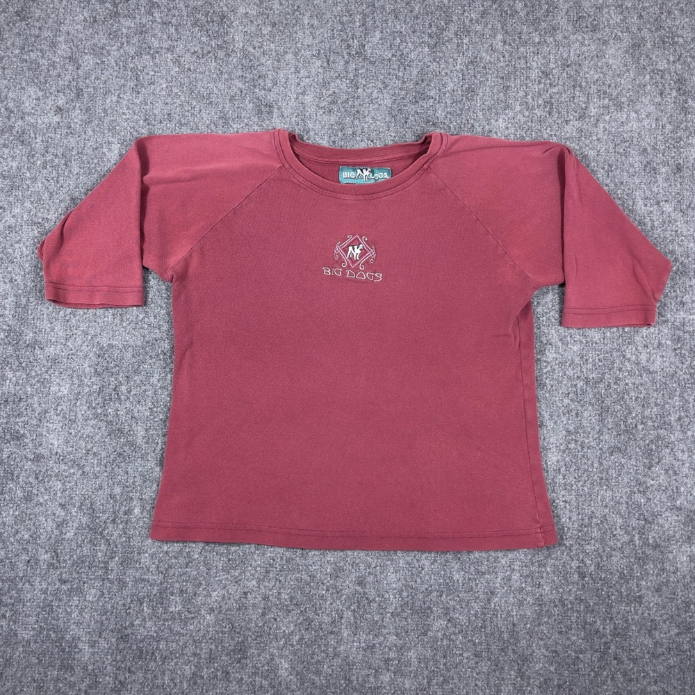 Y2K Big Dogs Top Women Medium Red Vintage Raglan Sleeve Embroidered Logo